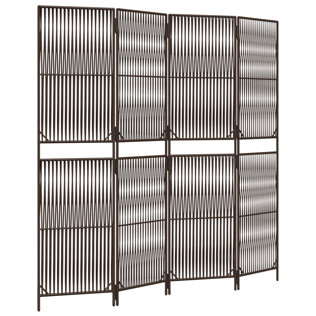 4-Panel Brown Poly Rattan Room Divider - Stylish Space Separator