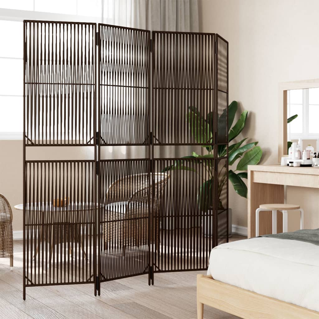 4-Panel Brown Poly Rattan Room Divider - Stylish Space Separator