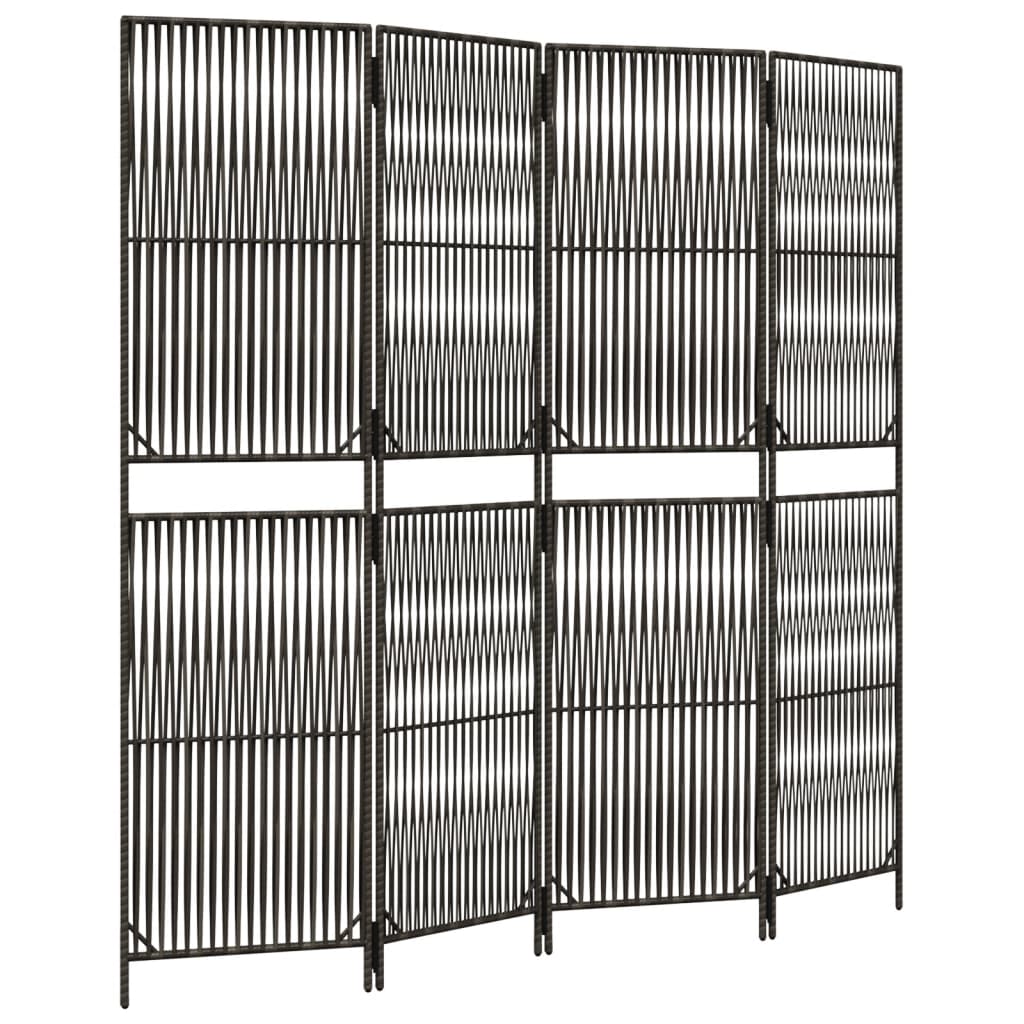 Stylish Grey Poly Rattan 4-Panel Room Divider for Modern Spaces