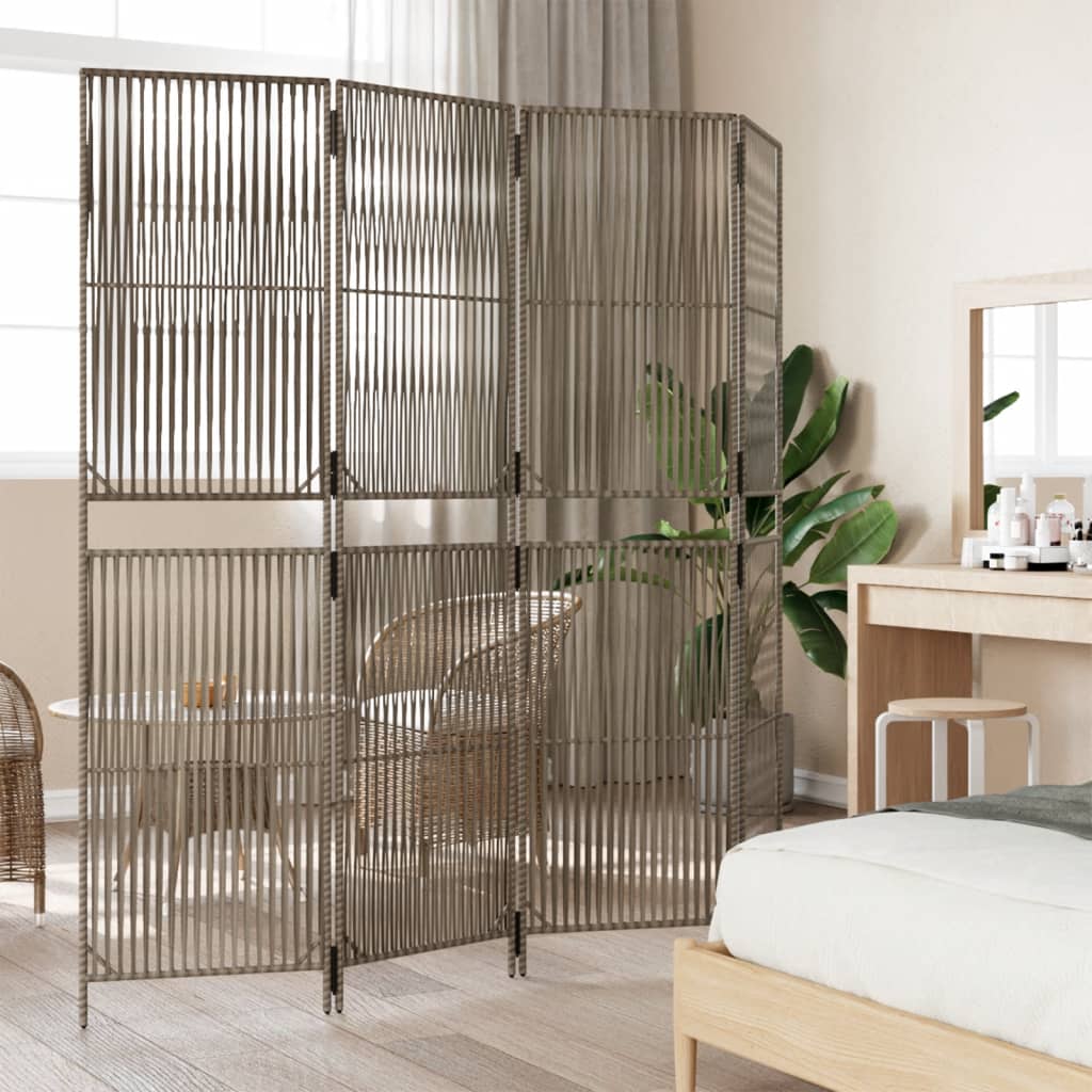 Stylish Grey Poly Rattan 4-Panel Room Divider for Modern Spaces