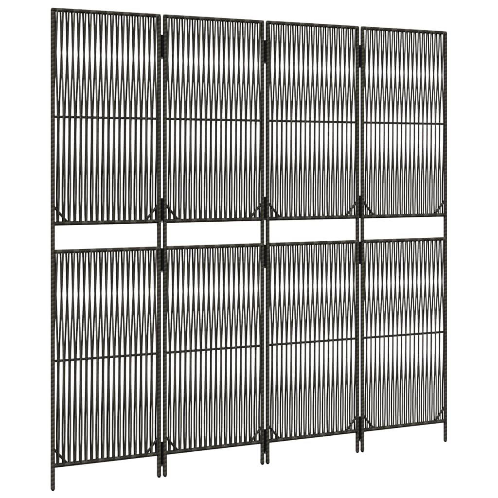 Stylish Grey Poly Rattan 4-Panel Room Divider for Modern Spaces