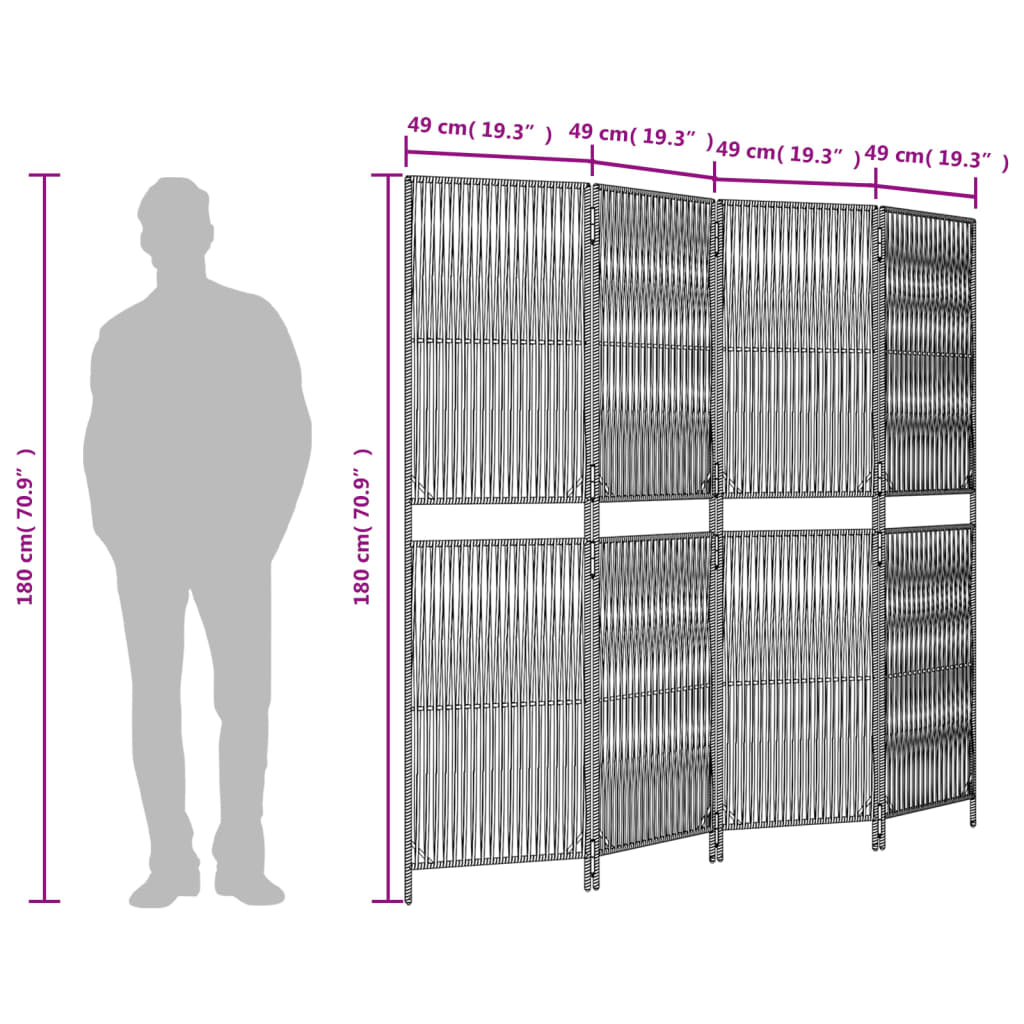Stylish Grey Poly Rattan 4-Panel Room Divider for Modern Spaces