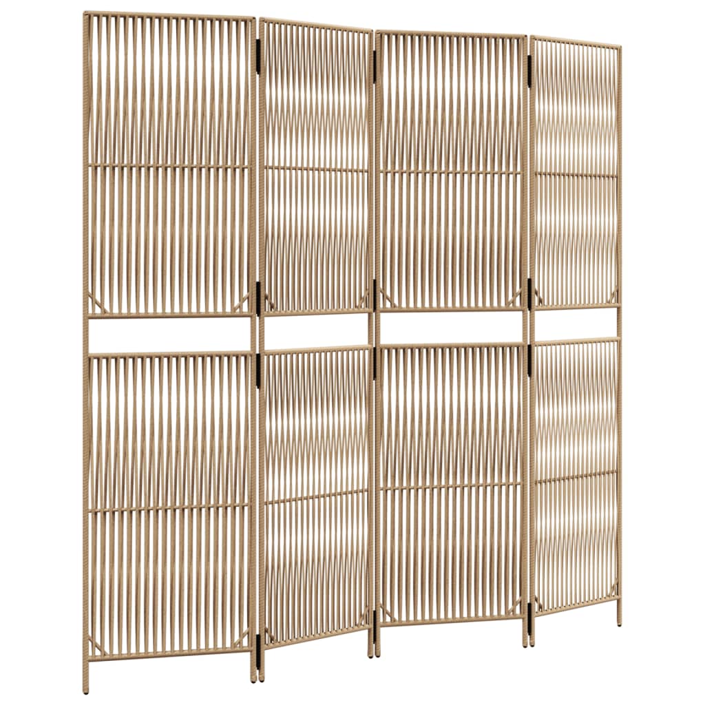 Beige Poly Rattan Room Divider - 4 Panels for Stylish Privacy