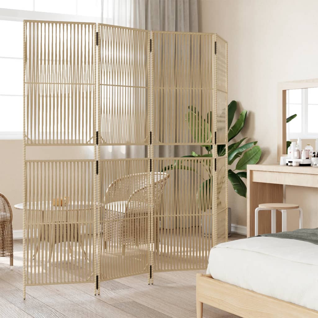 Beige Poly Rattan Room Divider - 4 Panels for Stylish Privacy