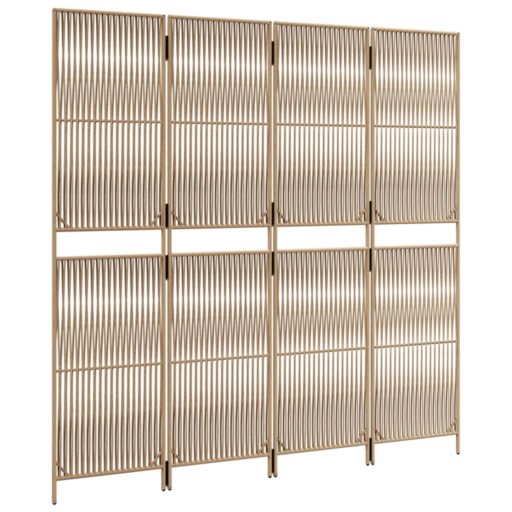 Beige Poly Rattan Room Divider - 4 Panels for Stylish Privacy