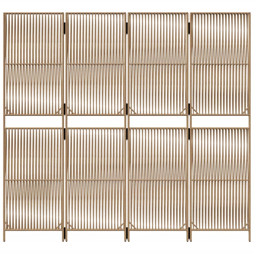 Beige Poly Rattan Room Divider - 4 Panels for Stylish Privacy