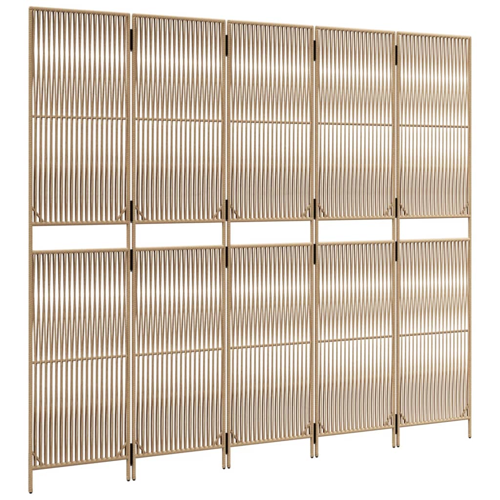 Beige Poly Rattan 5-Panel Room Divider - Stylish & Versatile