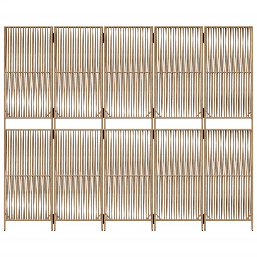 Beige Poly Rattan 5-Panel Room Divider - Stylish & Versatile