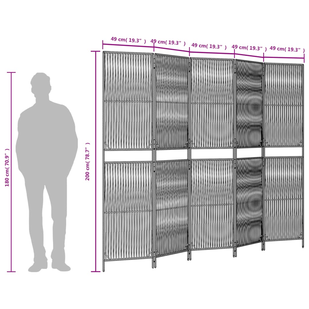 Beige Poly Rattan 5-Panel Room Divider - Stylish & Versatile