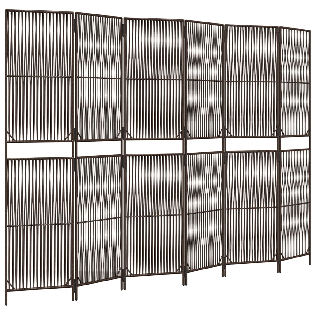 Room Divider 6 Panels Brown Poly Rattan