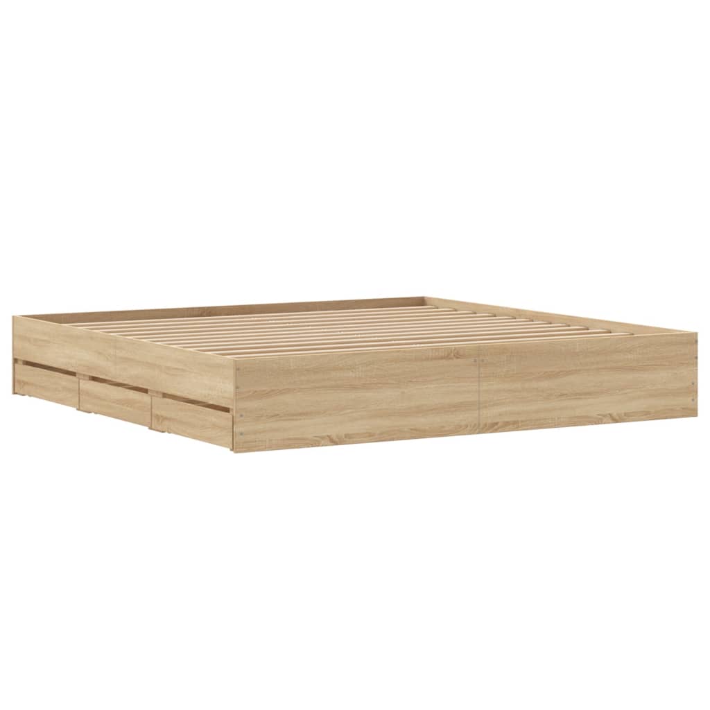 Sonoma Oak Super King Bed Frame 180x200 cm with Drawers