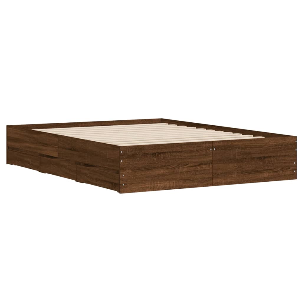 Bed Frame with Drawers without Mattress Brown Oak 140x190 cm