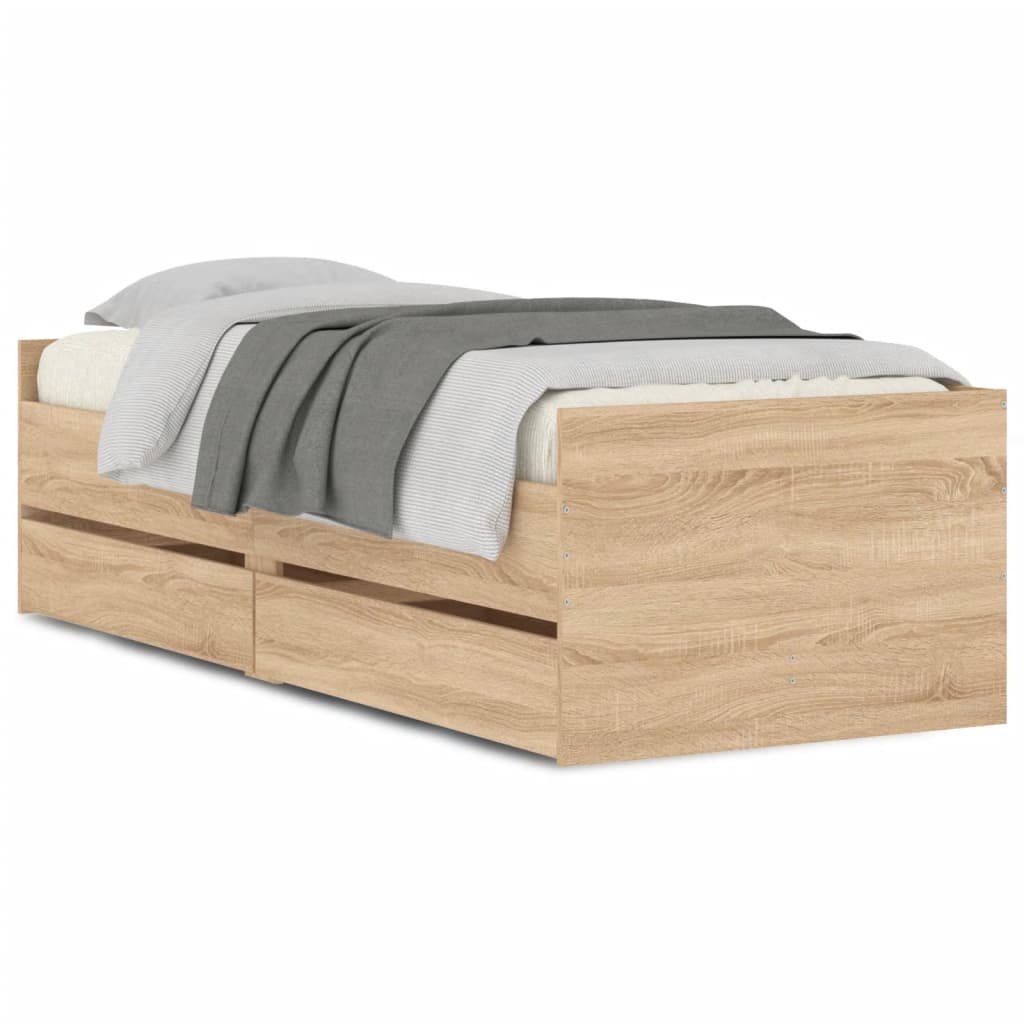 Bed Frame with Drawers without Mattress Sonoma Oak 90x190 cm Single