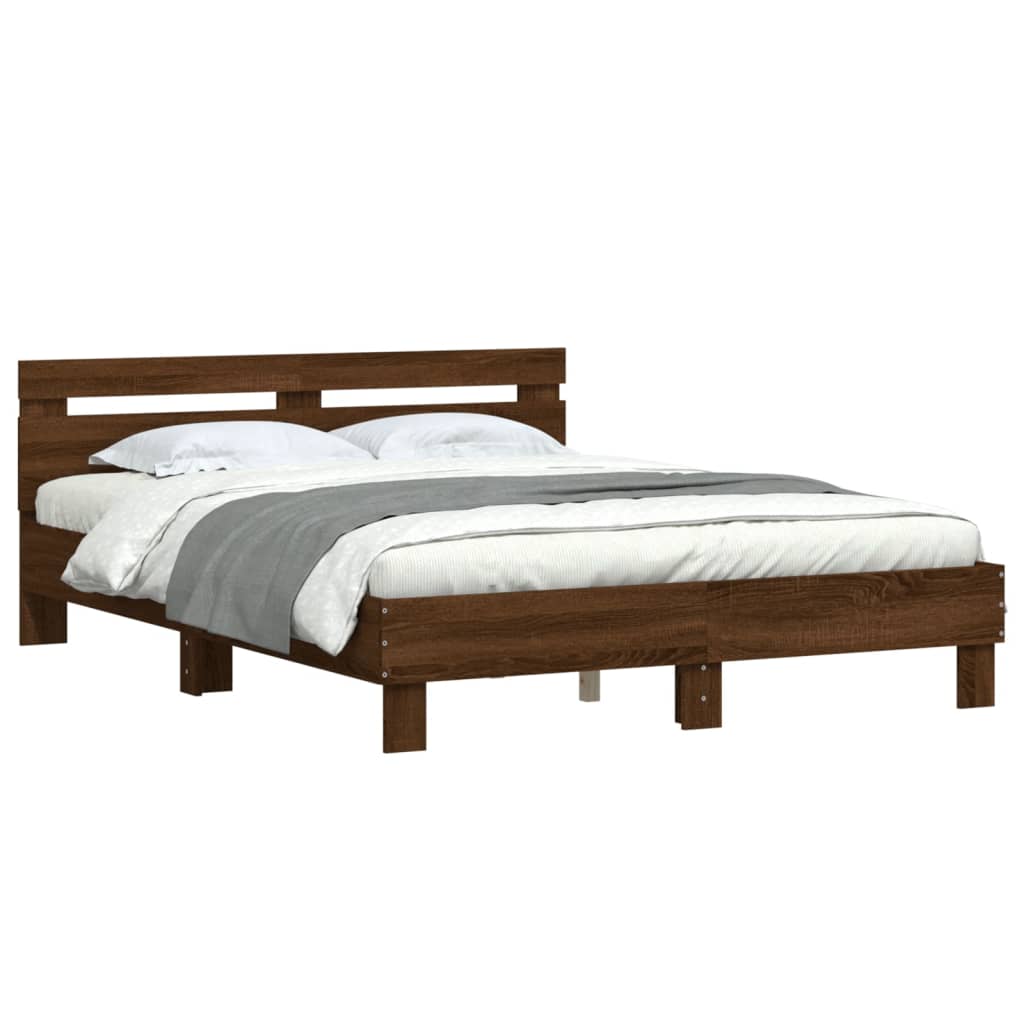 Oak Brown 140x190 cm Bed Frame – Sturdy Wood Design (No Mattress)