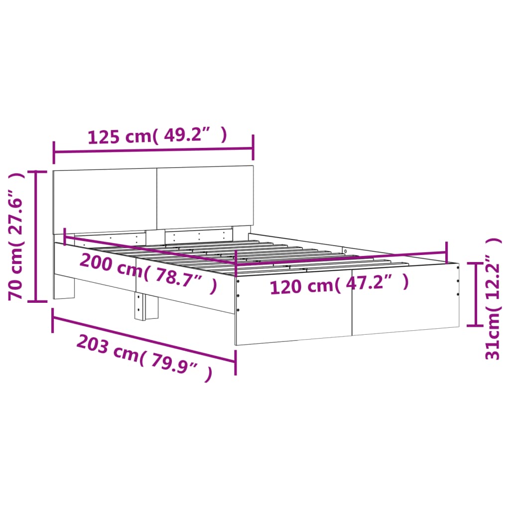 Bed Frame without Mattress White 120x200 cm
