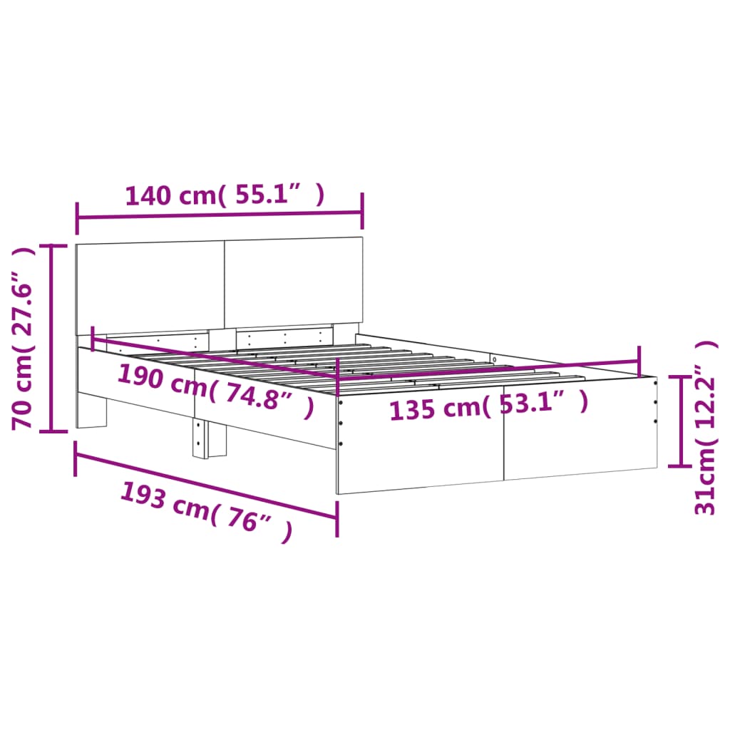 Bed Frame without Mattress Black 135x190 cm Double