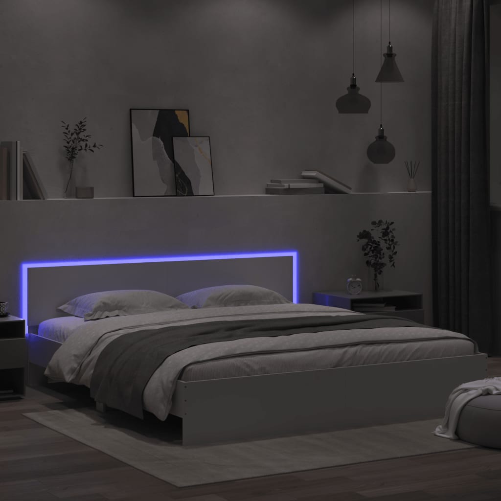 Bed Frame with LED without Mattress White 180x200 cm Super King