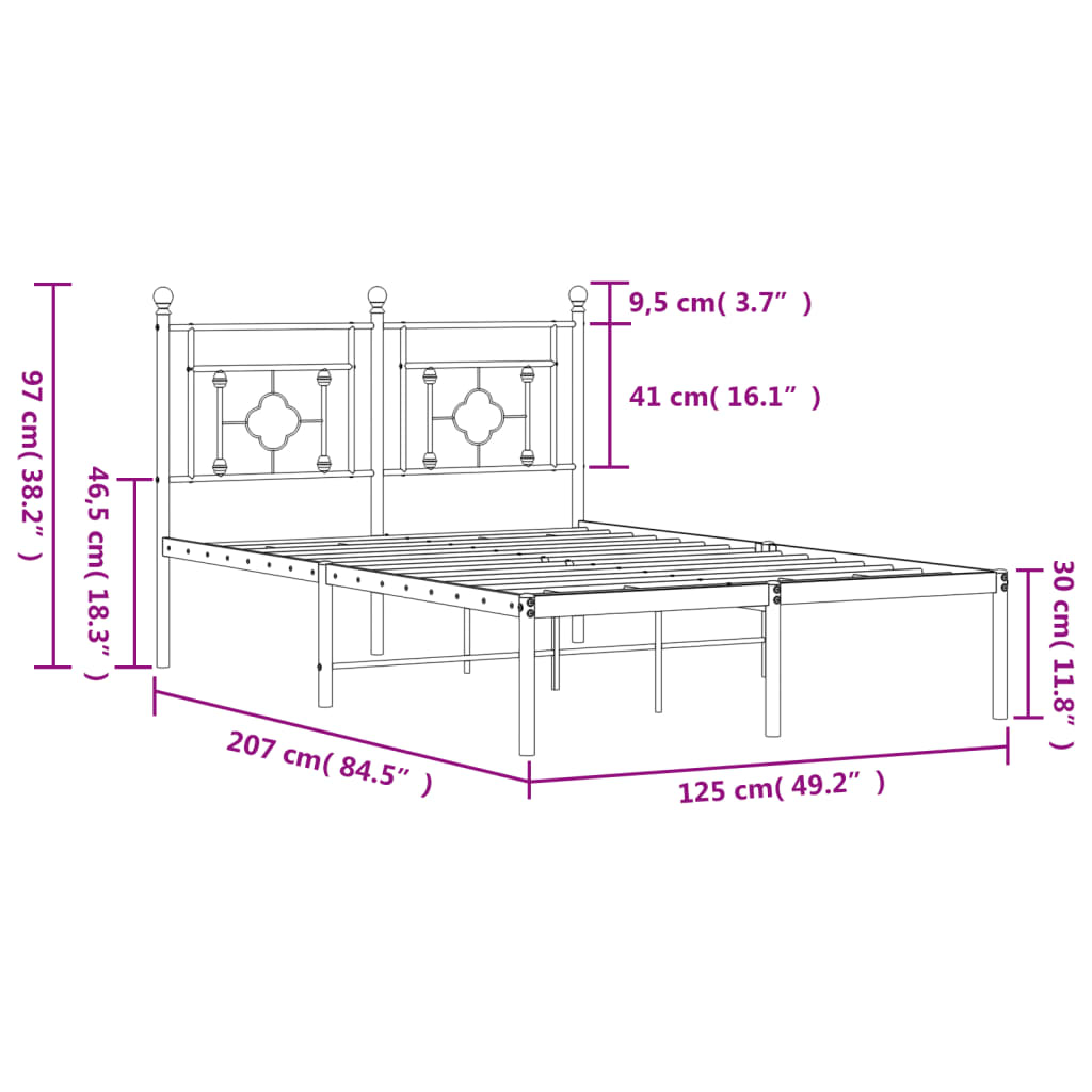 Black Metal Bed Frame with Headboard 120x200cm - No Mattress