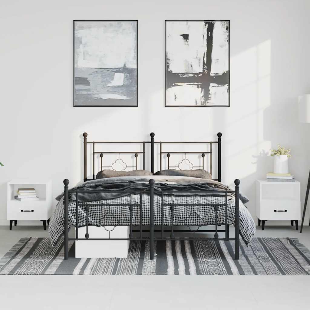 Metal Bed Frame without Mattress with Footboard Black 193x203cm