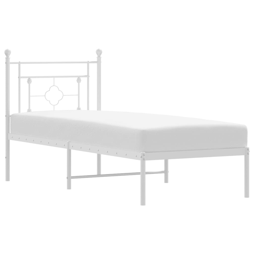 Metal Bed Frame without Mattress with Headboard White 75x190cm