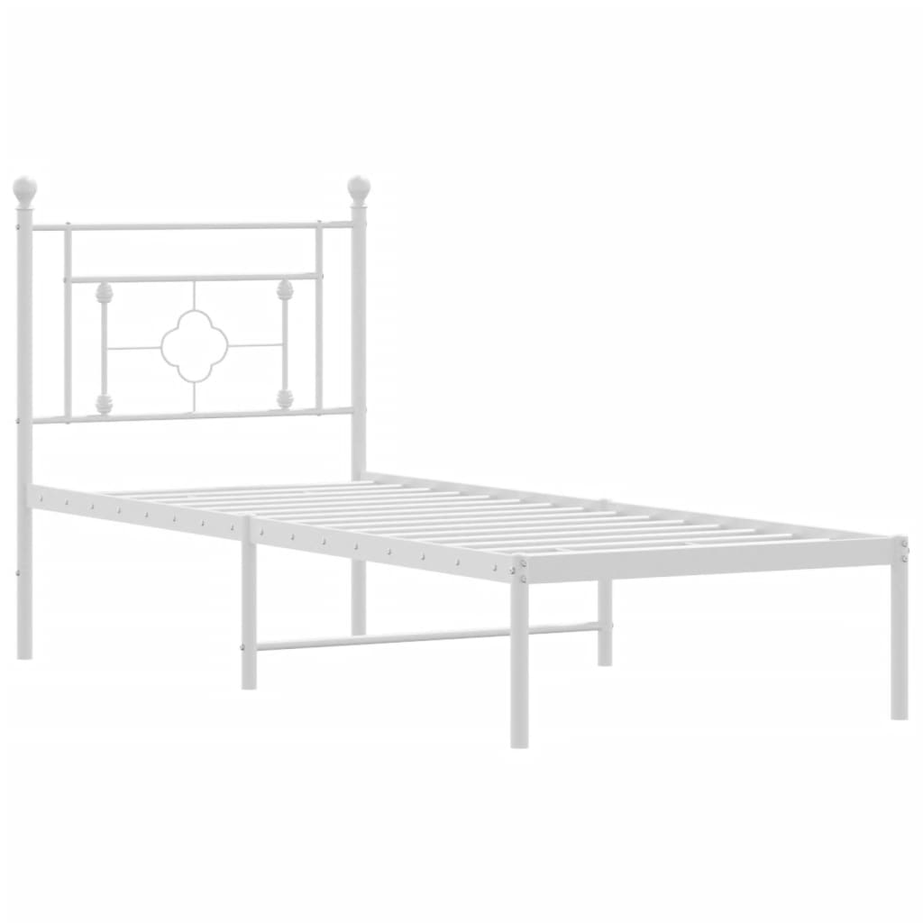 Metal Bed Frame without Mattress with Headboard White 75x190cm