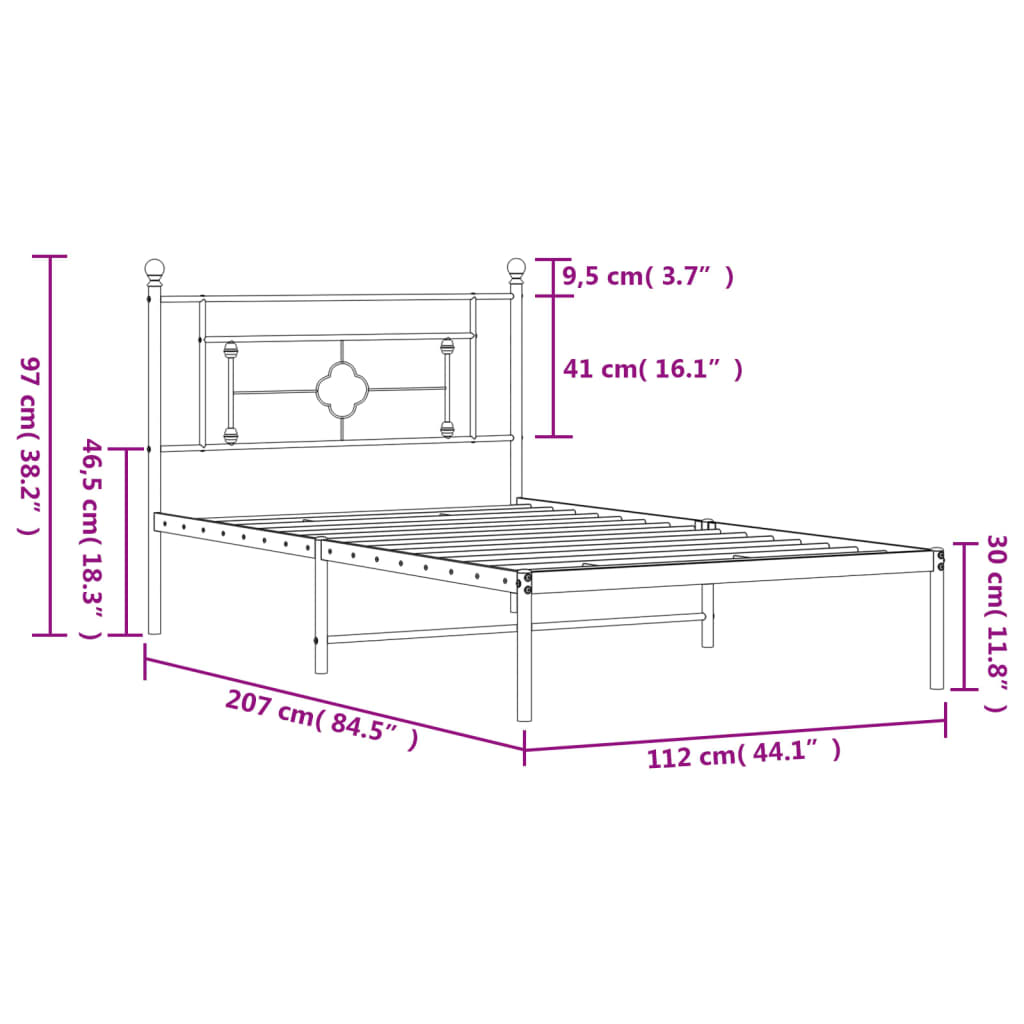White Metal Bed Frame with Headboard - 107x203cm, No Mattress