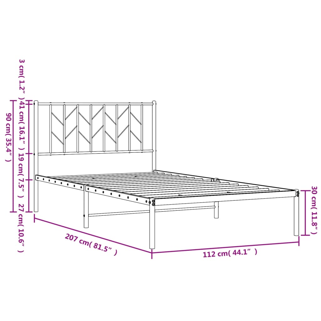Sleek Black Metal Bed Frame with Headboard 107x203cm No Mattress