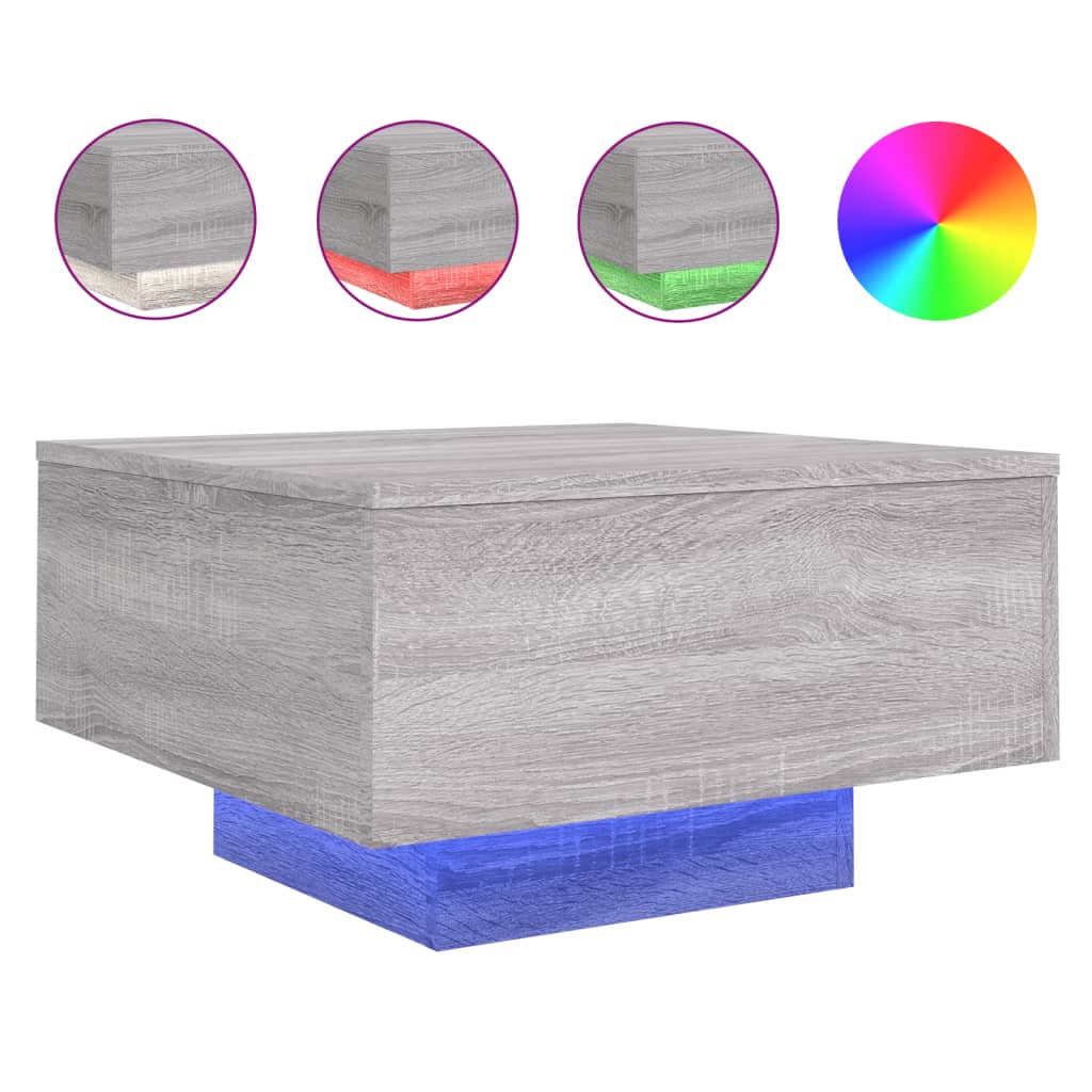 Coffee Table with LED Lights Grey Sonoma 55x55x31 cm