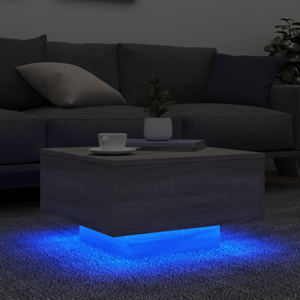 Coffee Table with LED Lights Grey Sonoma 55x55x31 cm