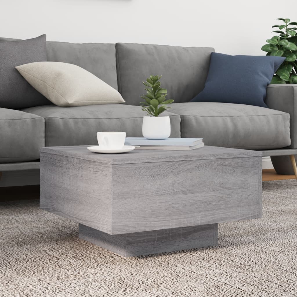 Coffee Table with LED Lights Grey Sonoma 55x55x31 cm