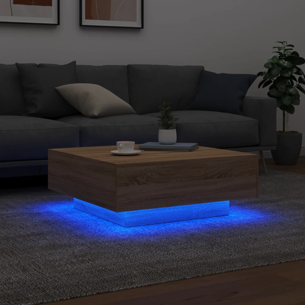 Coffee Table with LED Lights Sonoma Oak 80x80x31 cm