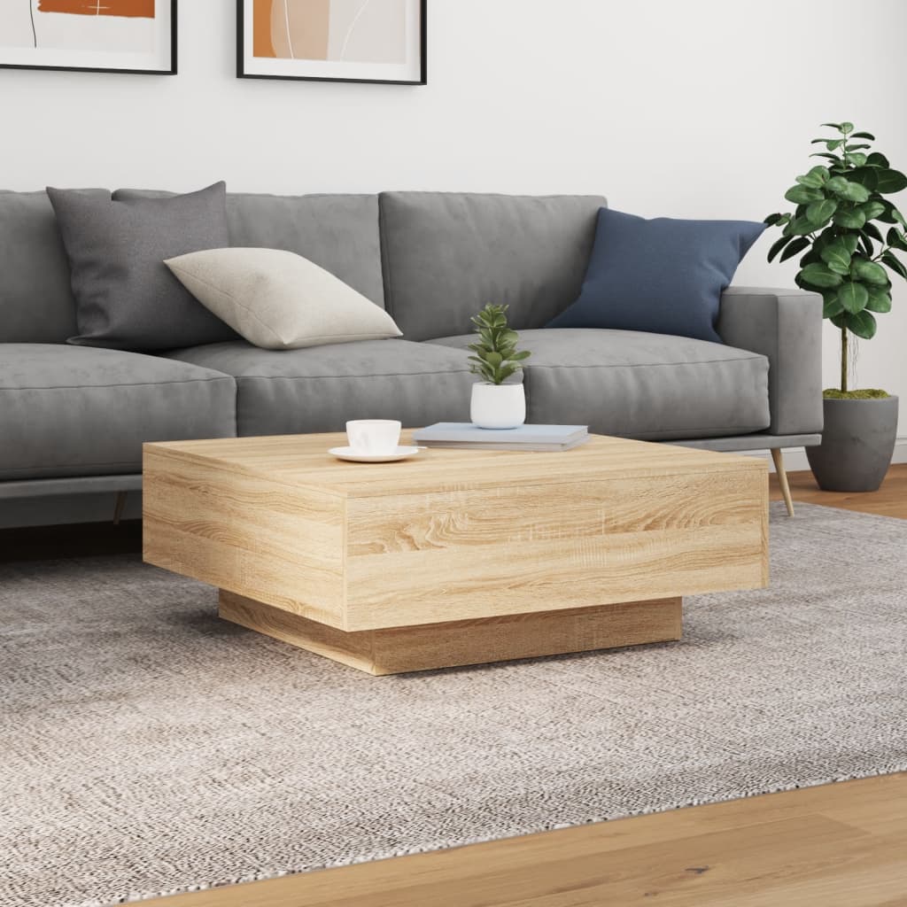 Coffee Table with LED Lights Sonoma Oak 80x80x31 cm