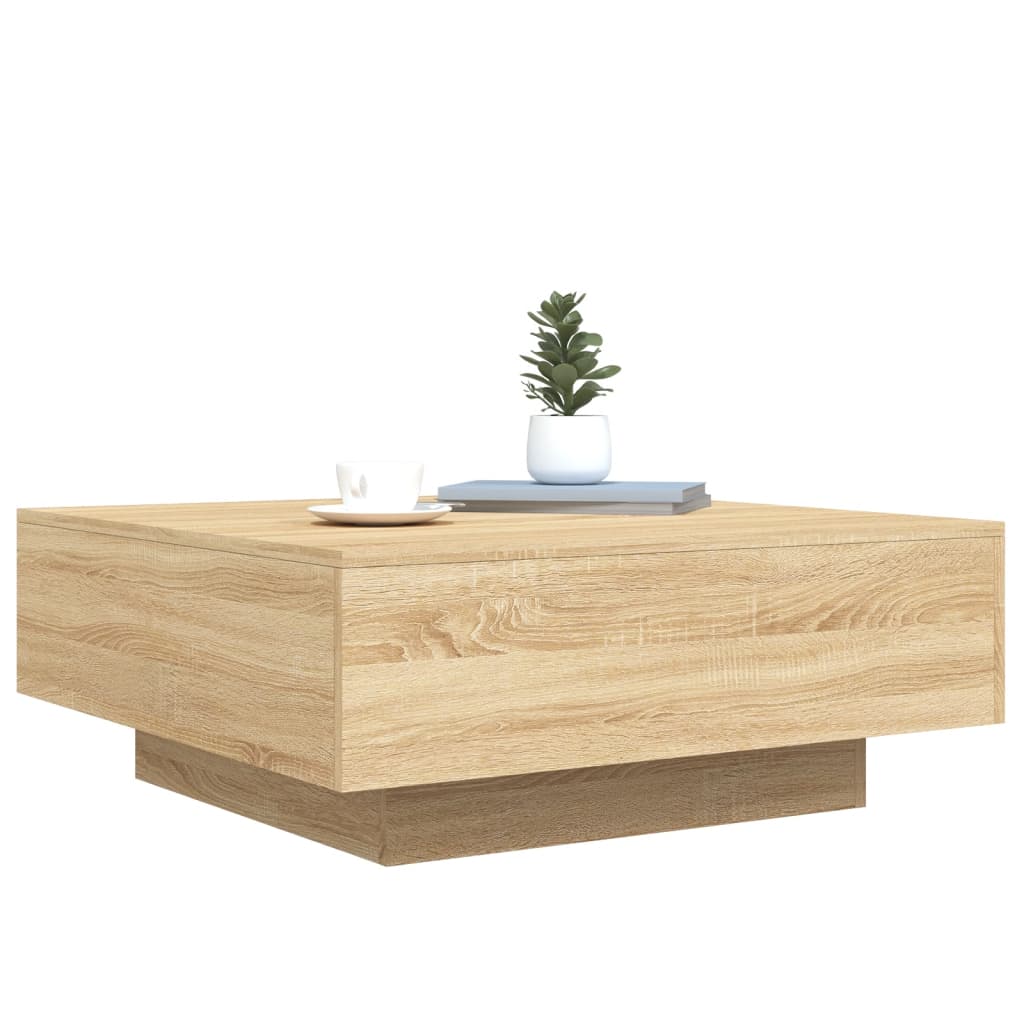 Coffee Table with LED Lights Sonoma Oak 80x80x31 cm