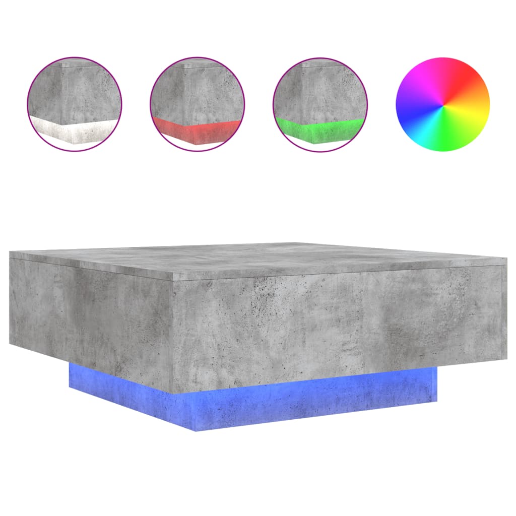 Coffee Table with LED Lights Concrete Grey 80x80x31 cm