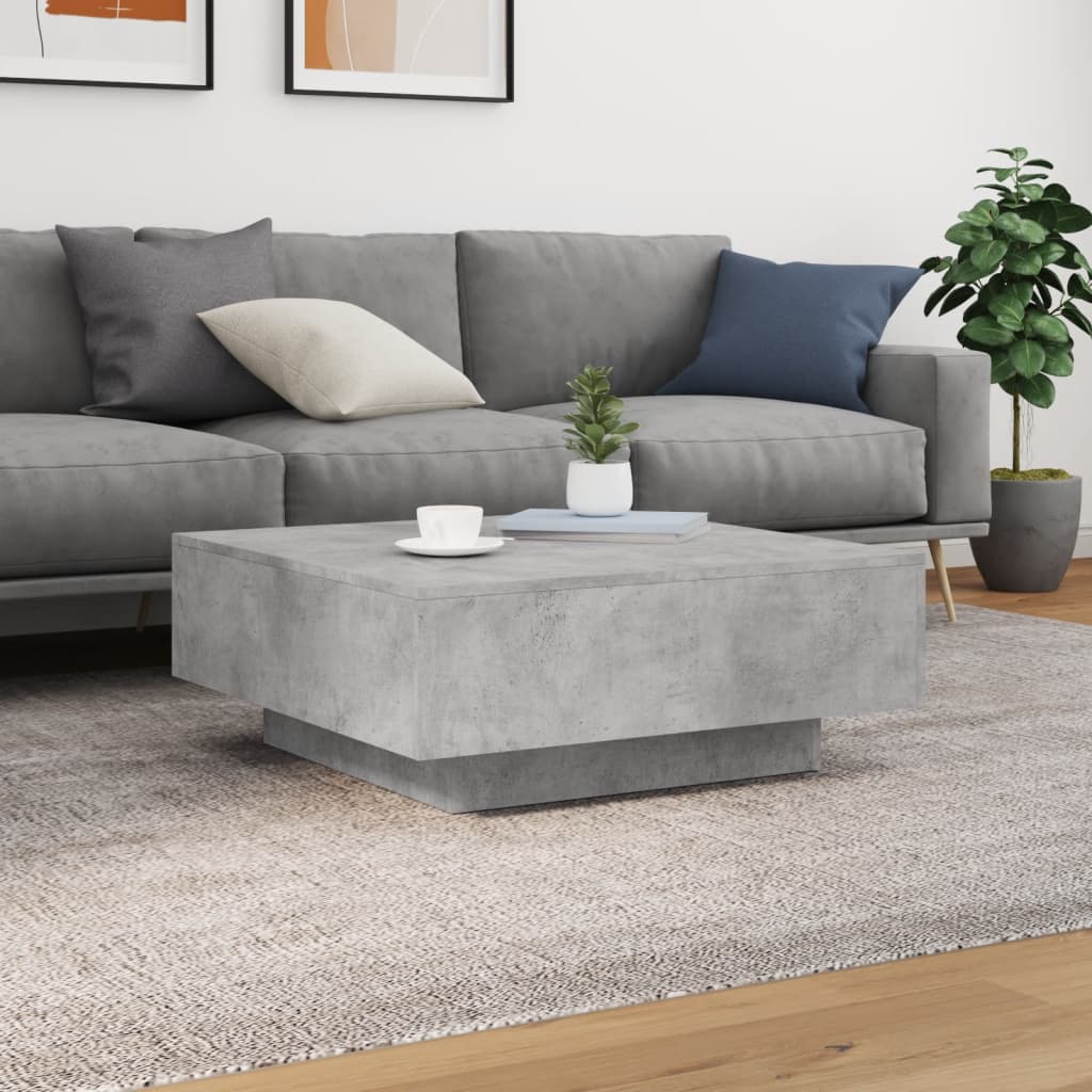 Coffee Table with LED Lights Concrete Grey 80x80x31 cm