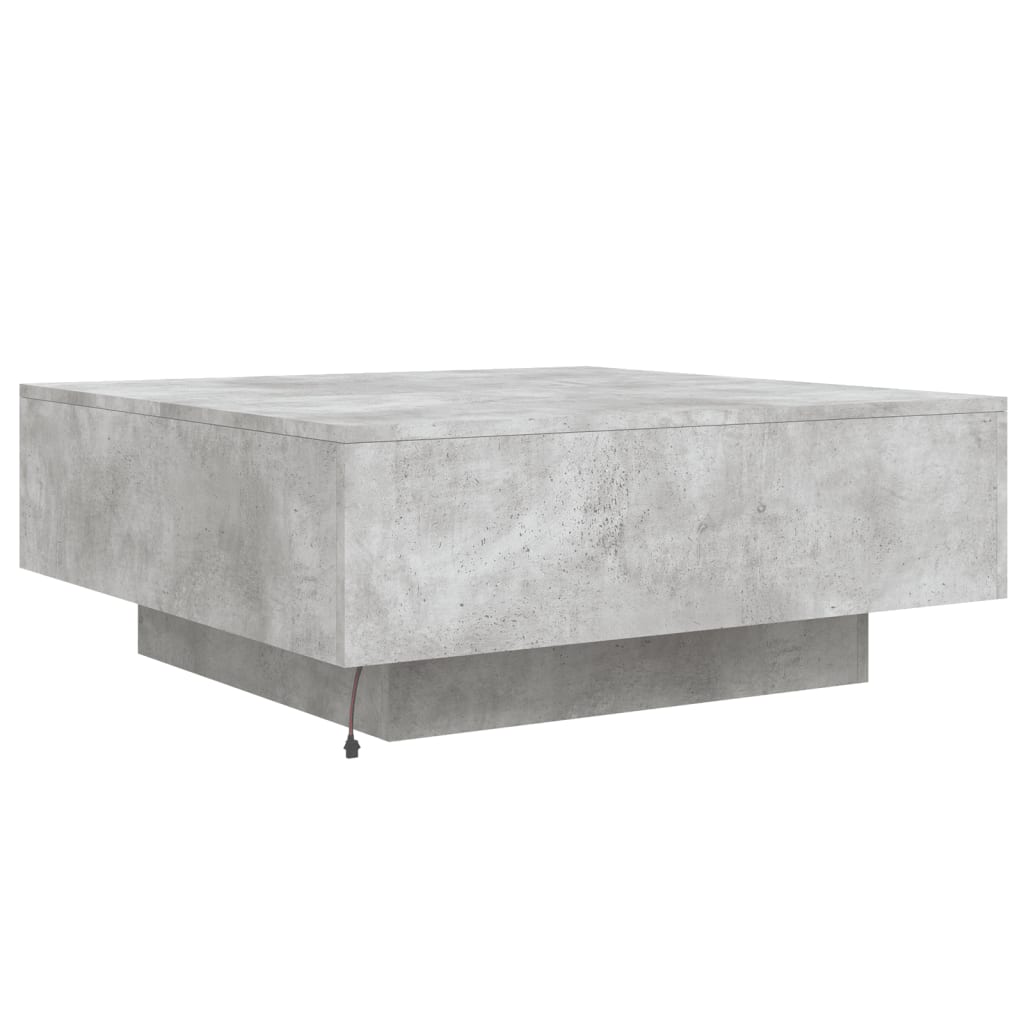 Coffee Table with LED Lights Concrete Grey 80x80x31 cm