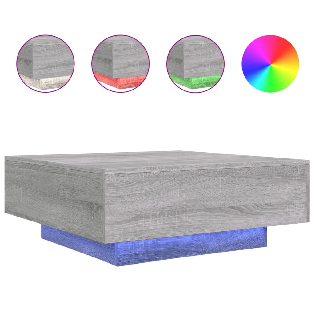 Coffee Table with LED Lights Grey Sonoma 80x80x31 cm