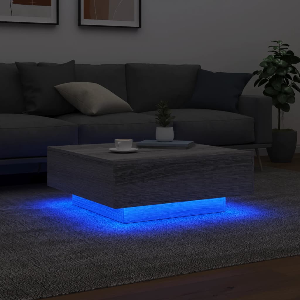 Coffee Table with LED Lights Grey Sonoma 80x80x31 cm