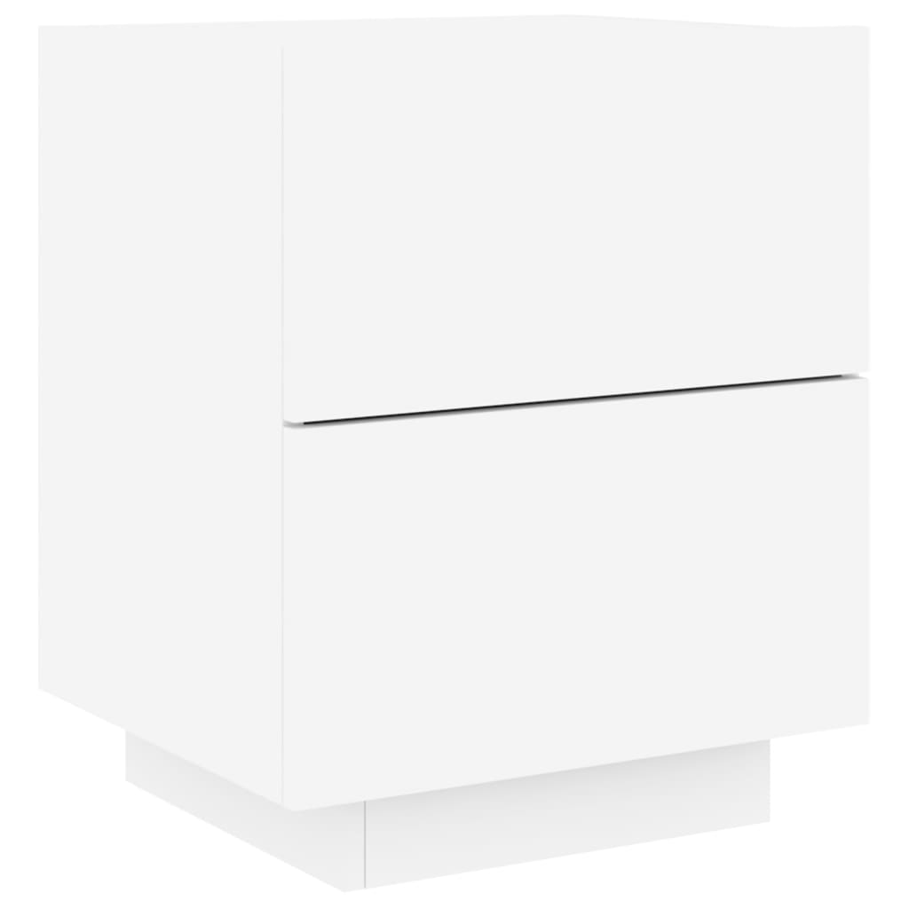 White Engineered Wood Bedside Cabinet with LED Lights