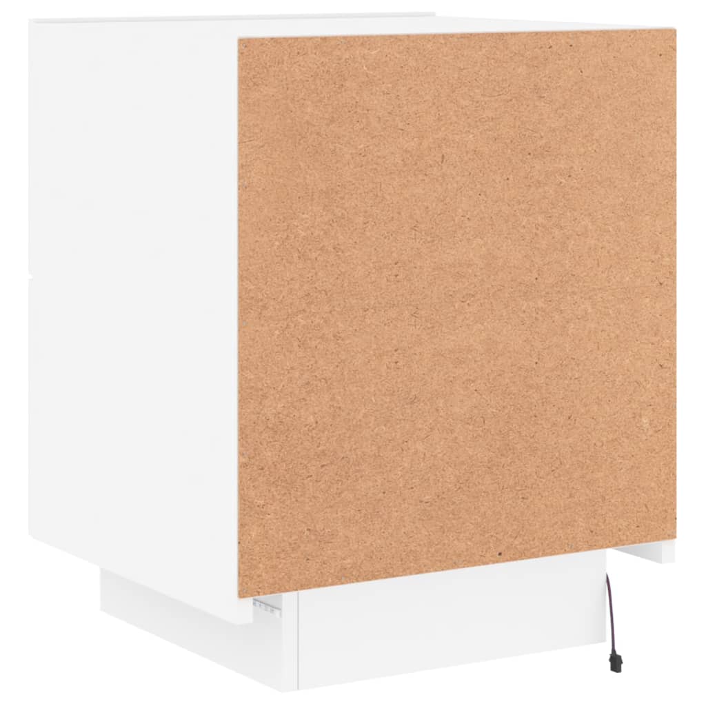 White Engineered Wood Bedside Cabinet with LED Lights