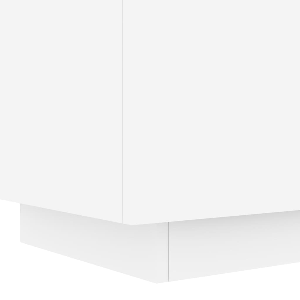 White Engineered Wood Bedside Cabinet with LED Lights