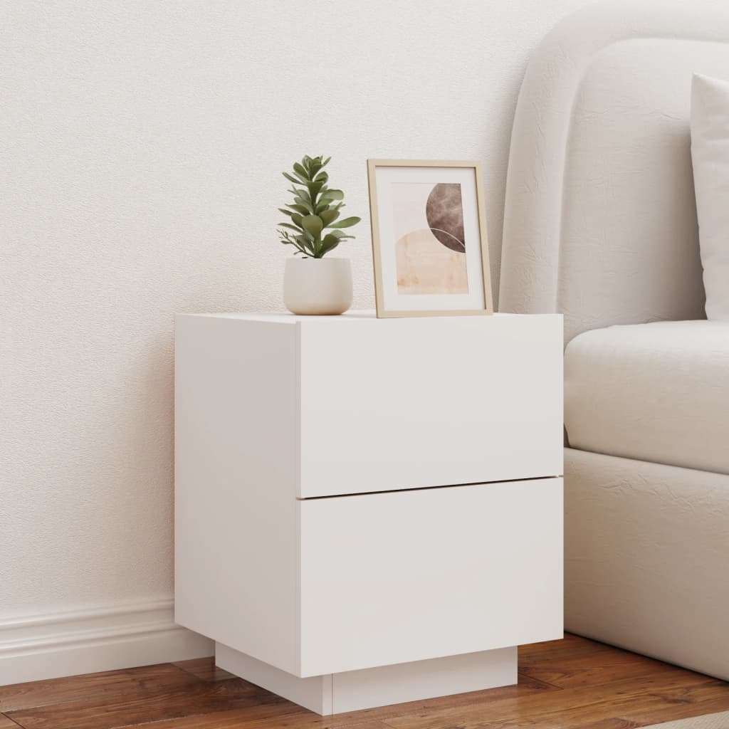White Engineered Wood Bedside Cabinets with LED Lights - Set of 2