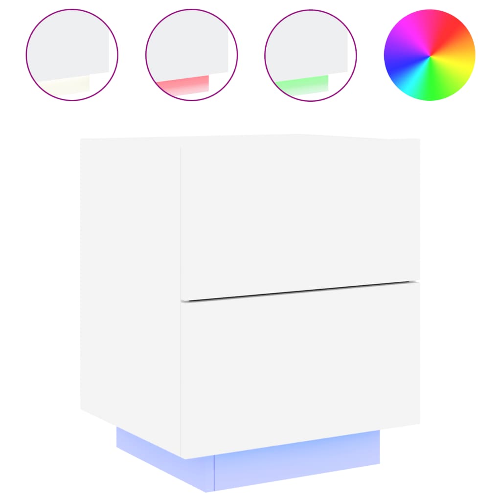White Engineered Wood Bedside Cabinets with LED Lights - Set of 2