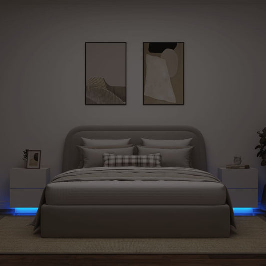 White Engineered Wood Bedside Cabinets with LED Lights - Set of 2