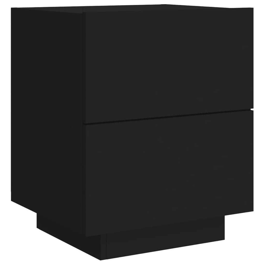 Black Bedside Cabinet with LED Lights in Engineered Wood