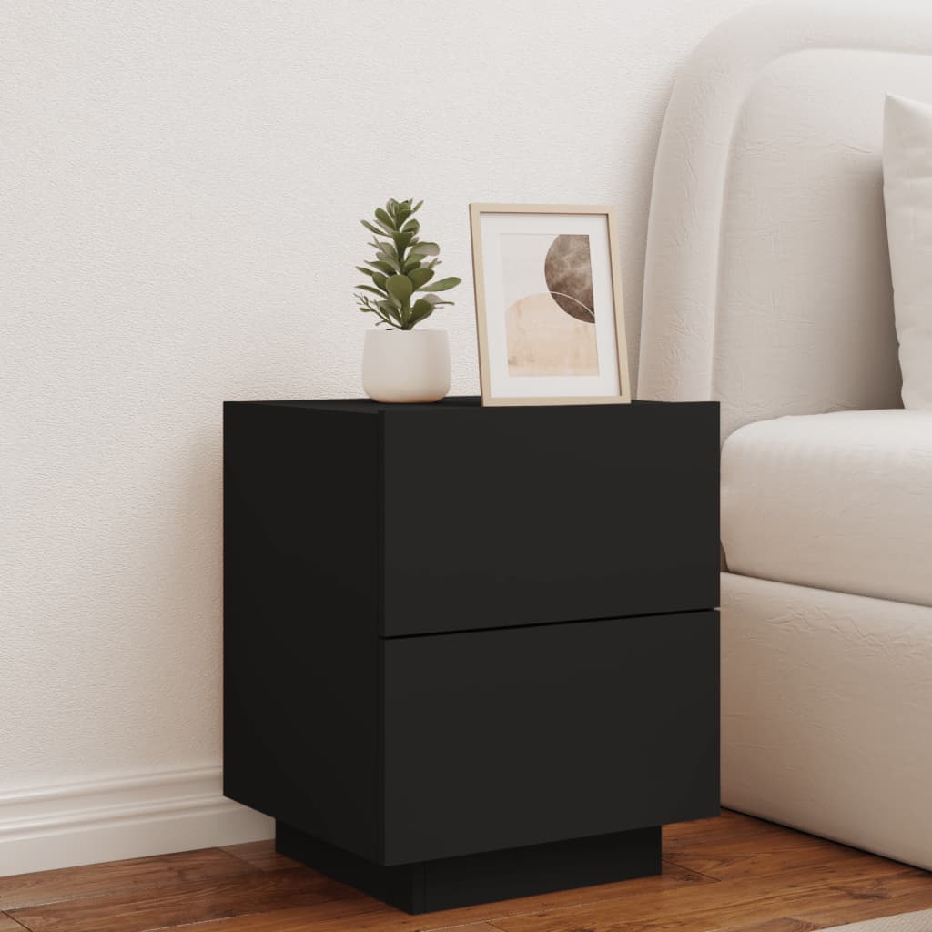 Black Bedside Cabinet with LED Lights in Engineered Wood