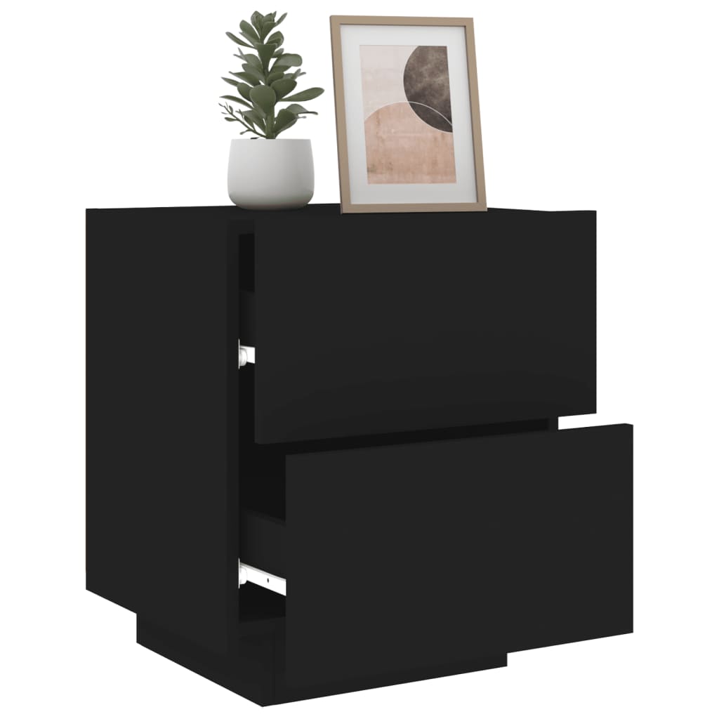 Black Bedside Cabinet with LED Lights in Engineered Wood