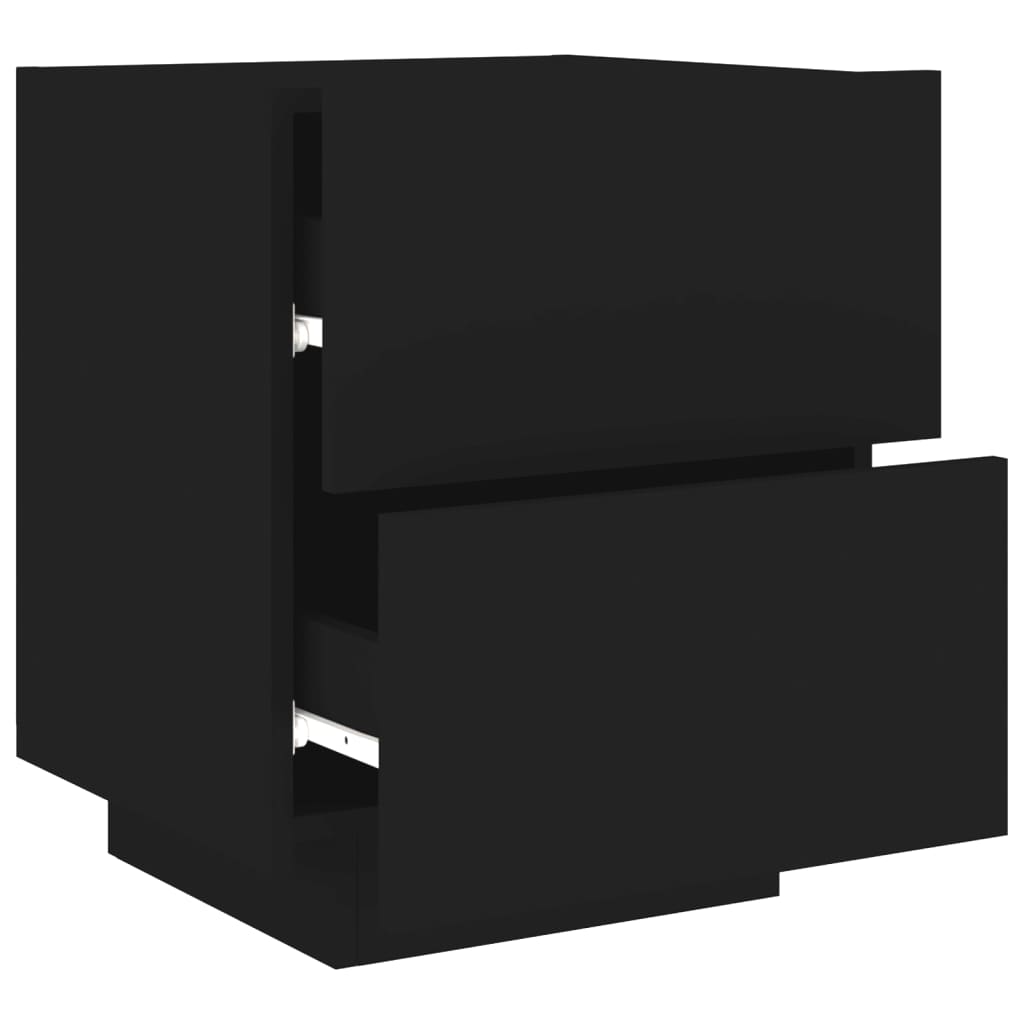 Black Bedside Cabinet with LED Lights in Engineered Wood
