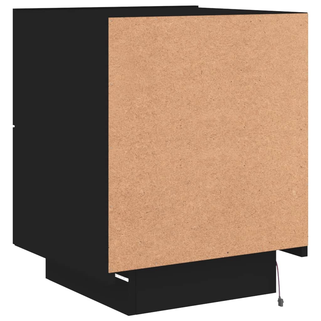Black Bedside Cabinet with LED Lights in Engineered Wood