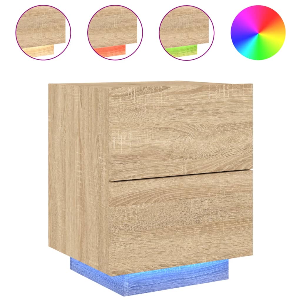 Sonoma Oak Bedside Cabinet with LED Lights - Engineered Wood